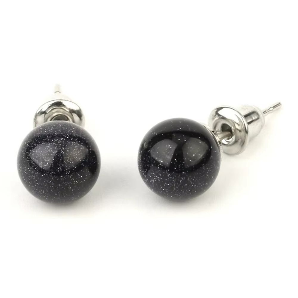 Women's Blue Sandstone & 925 Silver Plated Round Ball Stud Earrings NWT